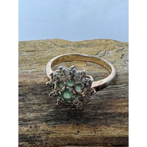 Vintage 925 Sterling Silver Ring With Green Gemstone & Clear Crystals Size 6 2.5 - Picture 6 of 11